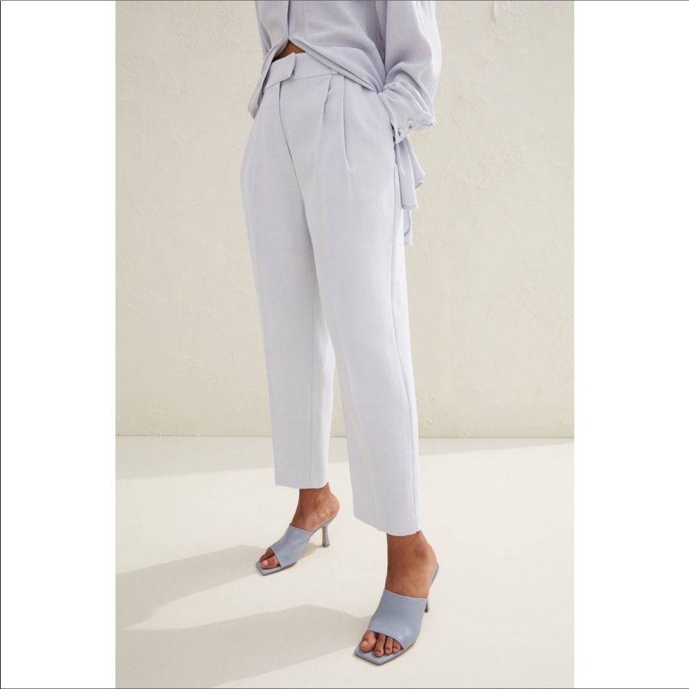 Light Blue High Rise Tapered Linen Trousers Size 6